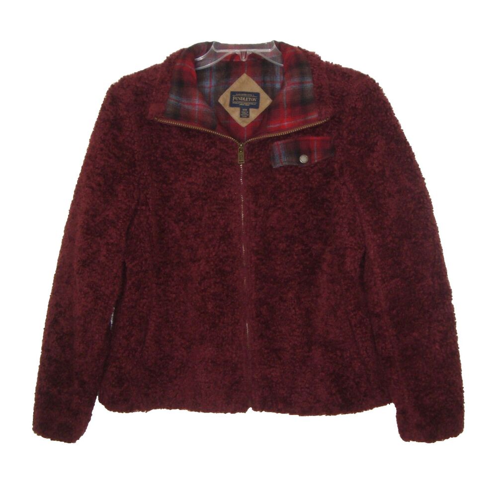 Pendleton Burgundy Sherpa Teddy Zip Up Lined Jacket Womens Med Cuddly Cozy